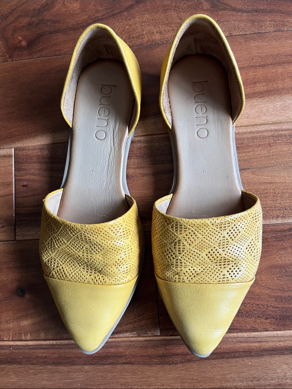 Bueno Yellow Pointed D'Orsay Flats with Perforated Detail